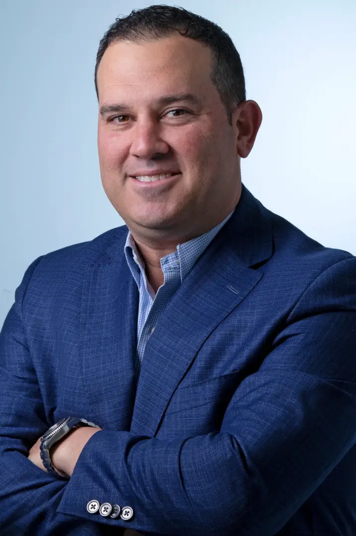 Smiling man in blue color suit portrait